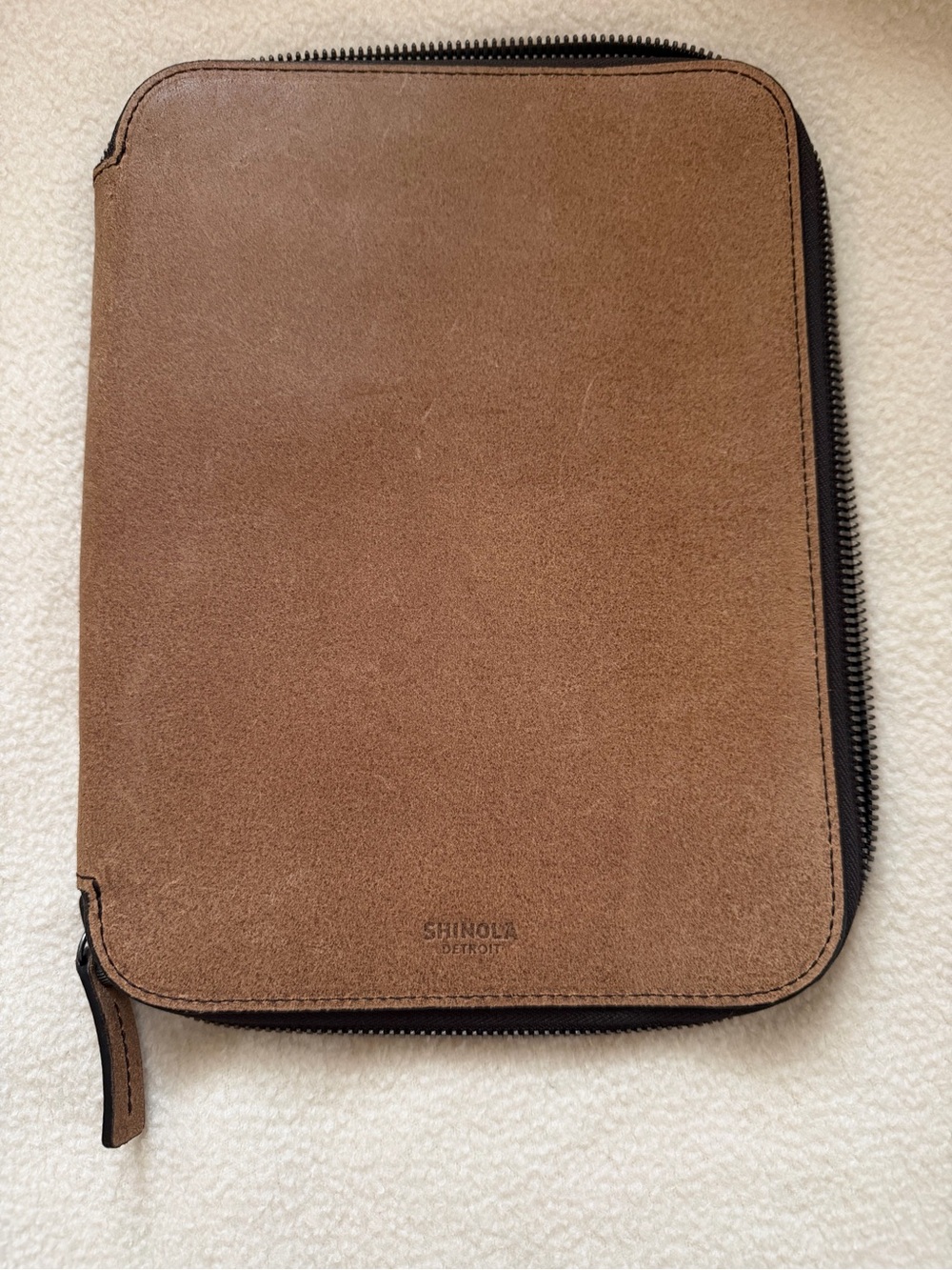 Shinola Tan Suede Zip Toiletry Pouch